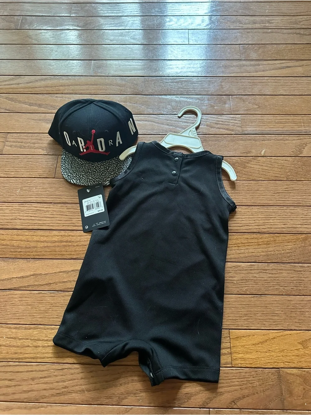 Jordan Black Romper & Cap Set with Red Accents